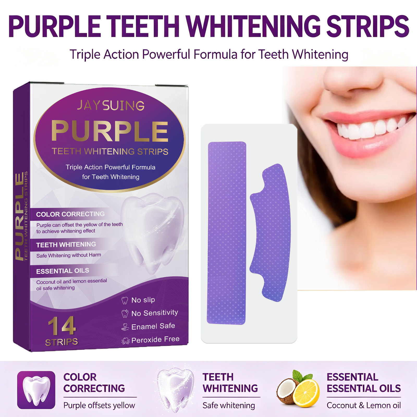Purple Teeth Whitening Strips  - đánh giá và giá Teeth Whitening With Coconut Oil